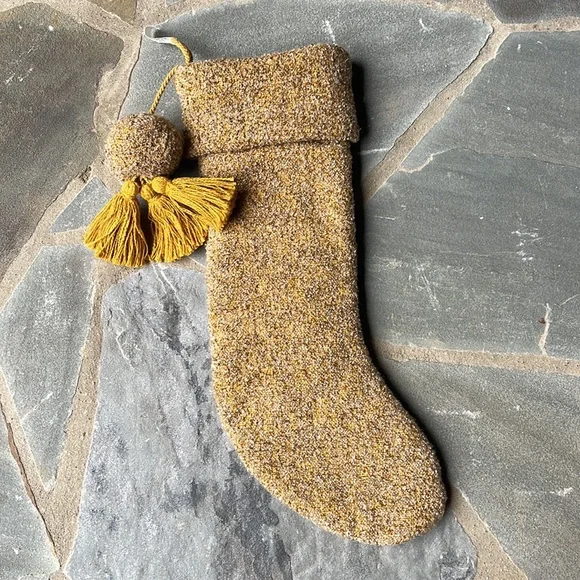 New🌟Anthropologie Boucle Christmas Stocking Large Honey Hygge Cozy Pom/T… - Picture 3 of 4